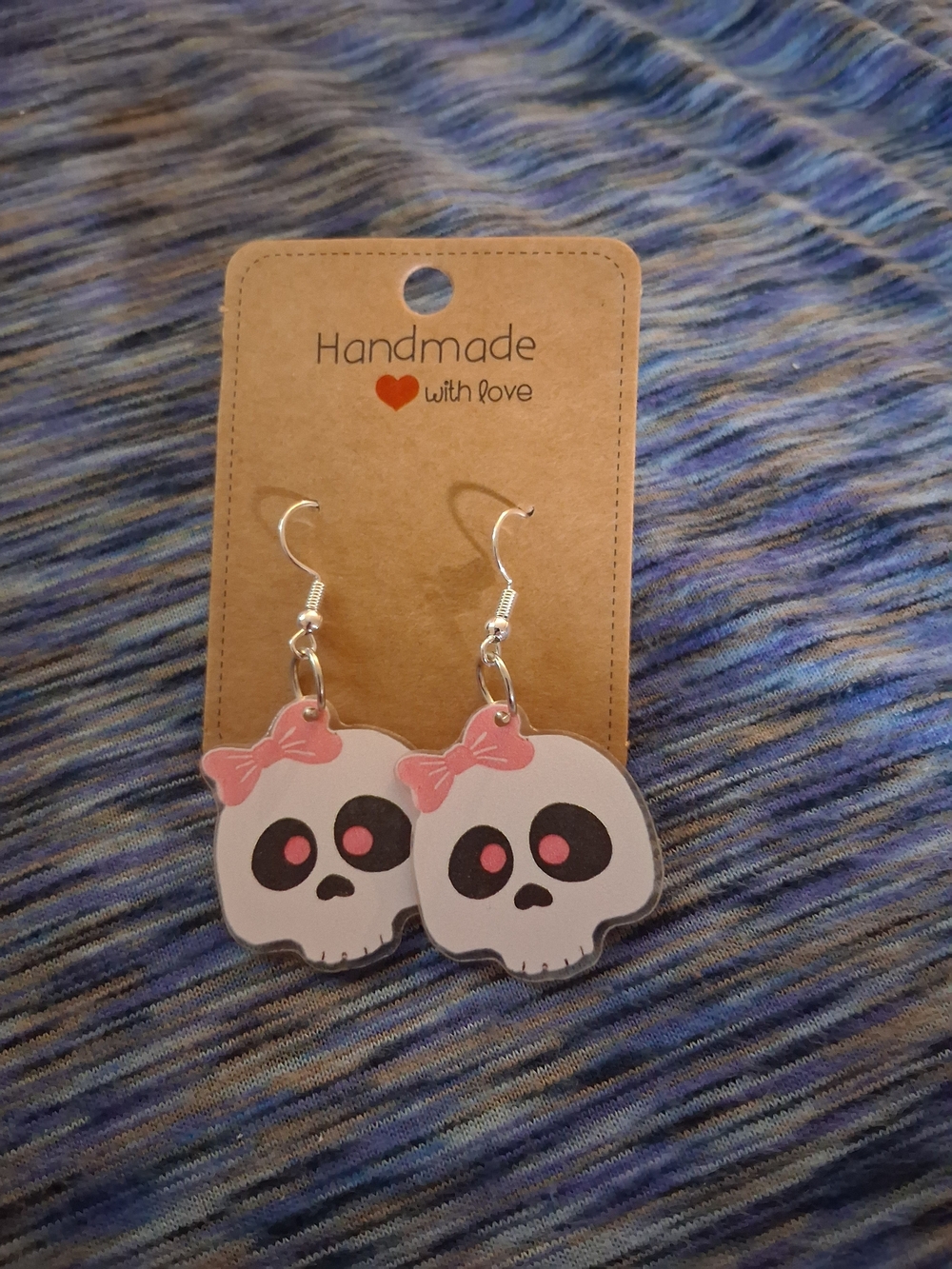 Handmade Pink Bow Skull Dangle Earrings